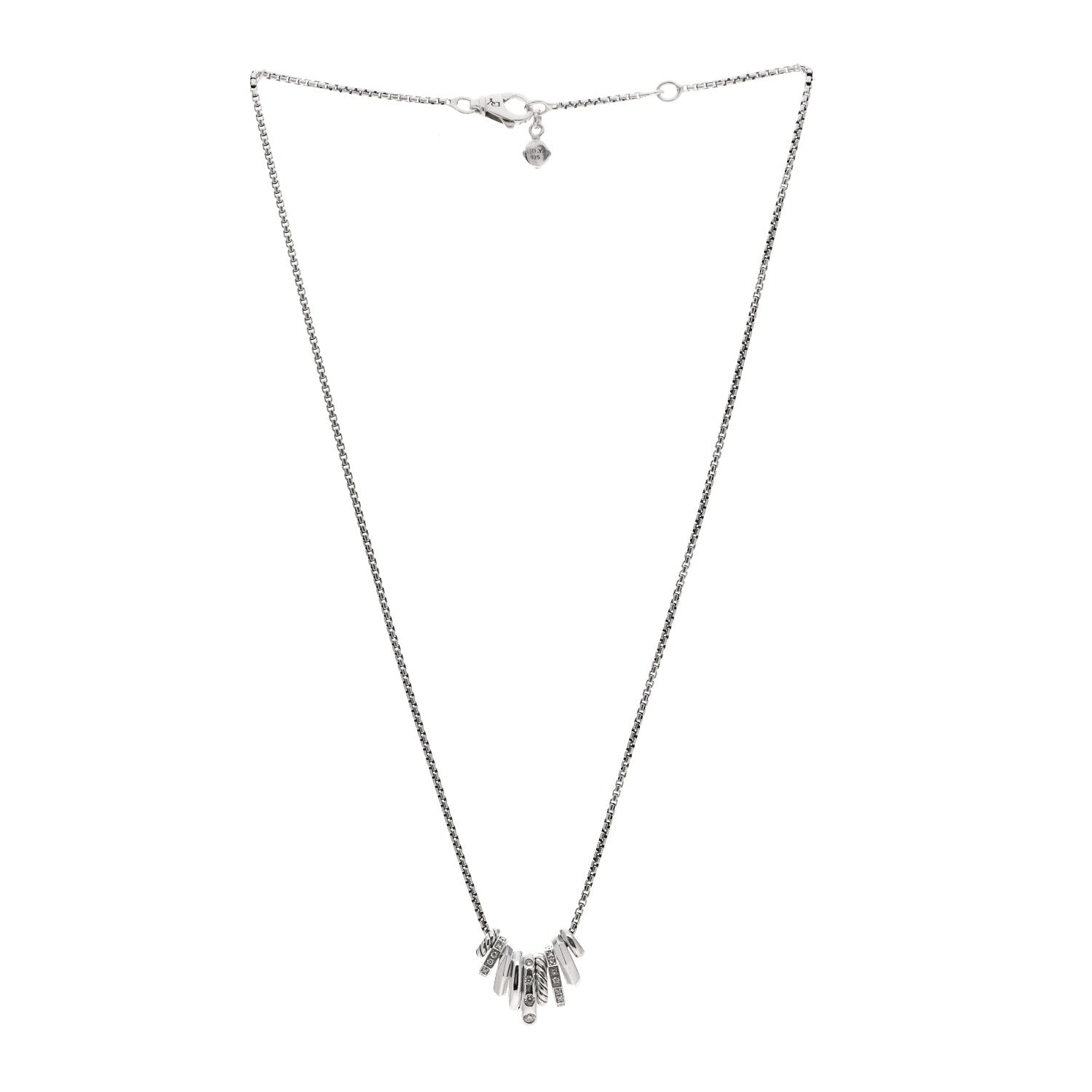 David Yurman Sterling Silver Diamond Stax Rondelle Pendant Necklace 3 of 4