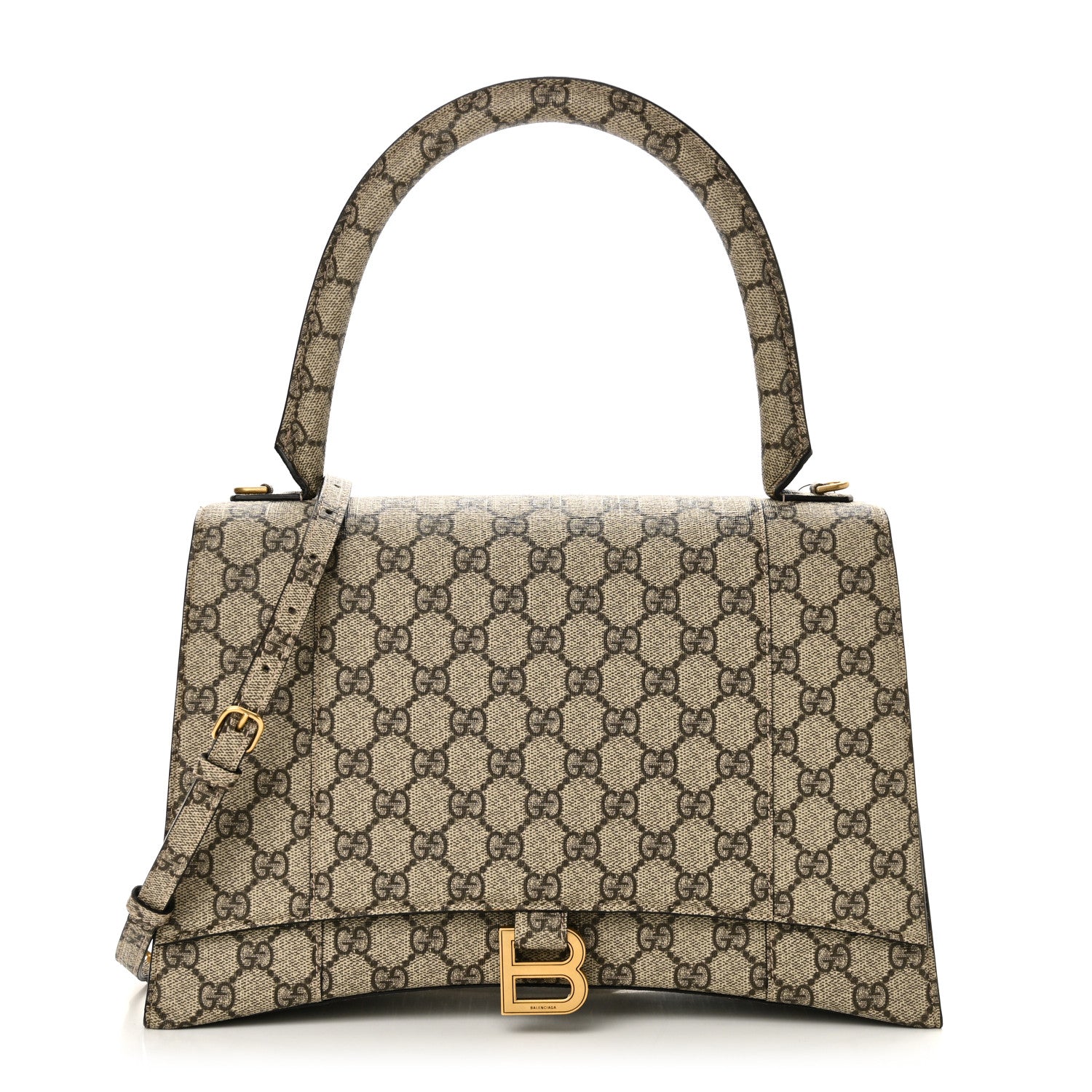 Balenciaga X GUCCI GG Supreme Monogram Medium Hourglass Top Handle Bag Beige Ebony 1 of 9