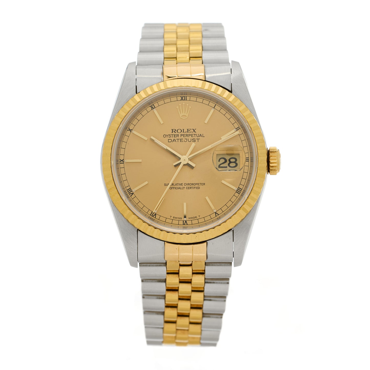 Stainless Steel 18K Yellow Gold 36mm Oyster Perpetual Datejust Watch Champagne 16233