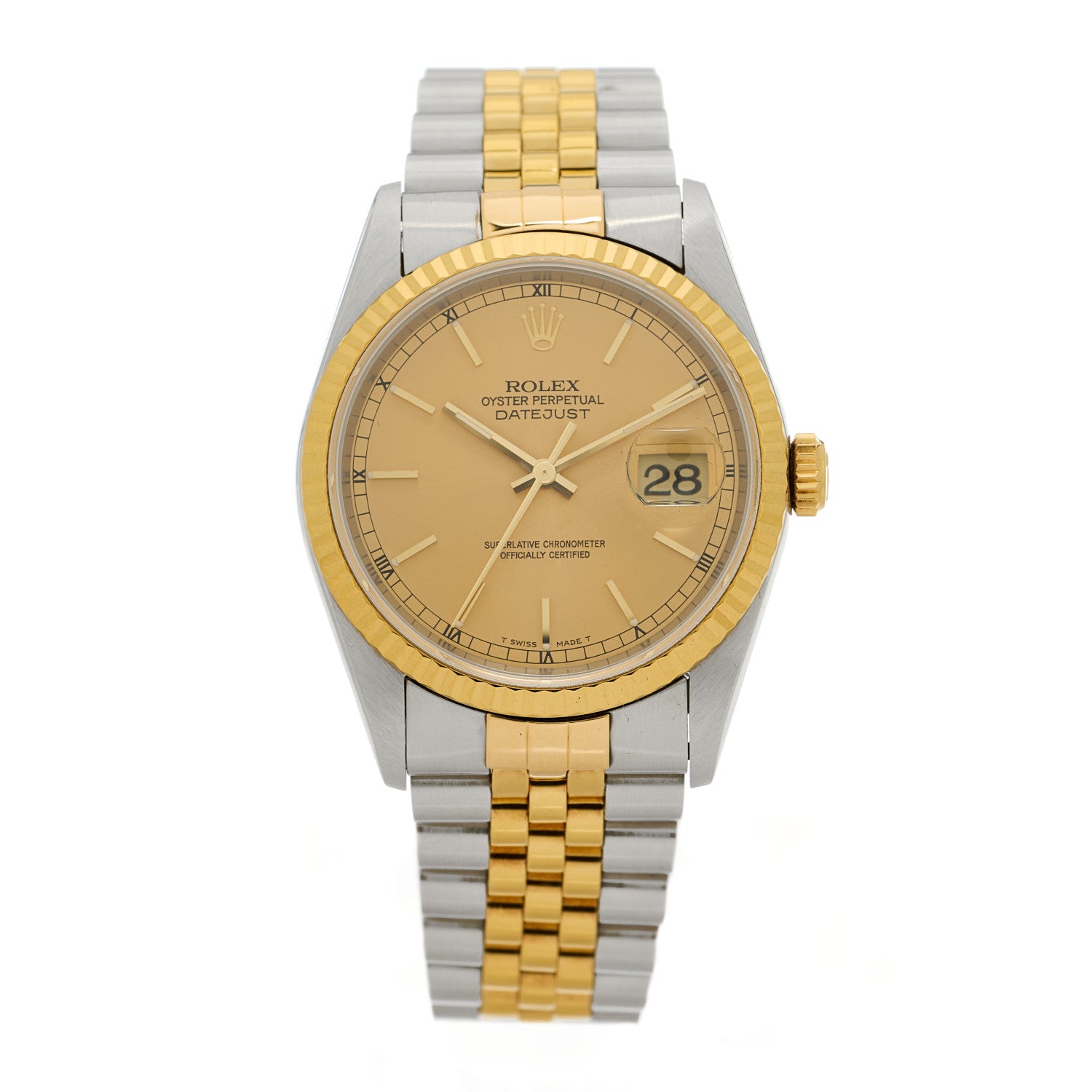 Rolex Stainless Steel 18K Yellow Gold 36mm Oyster Perpetual Datejust Watch Champagne 16233 1 of 4