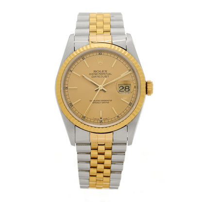 Rolex Stainless Steel 18K Yellow Gold 36mm Oyster Perpetual Datejust Watch Champagne 16233 1 of 4