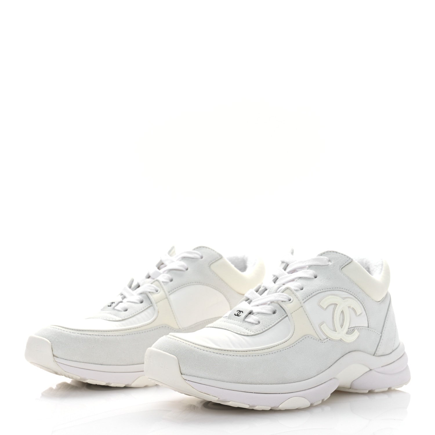 Chanel Suede Calfskin Fabric CC Sneakers 38.5 White 3 of 8