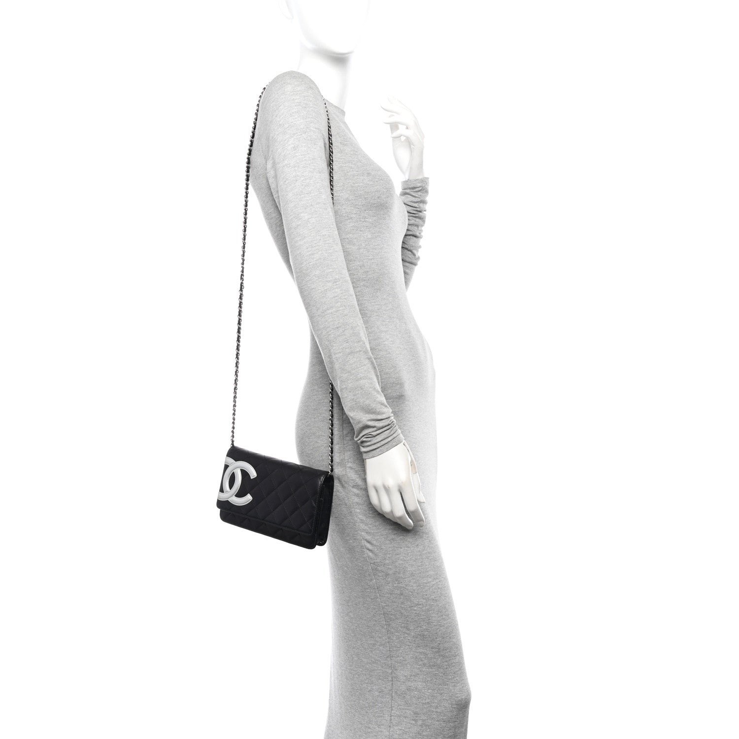 Chanel Calfskin Quilted Cambon Wallet on Chain WOC Black Silver 2 of 11