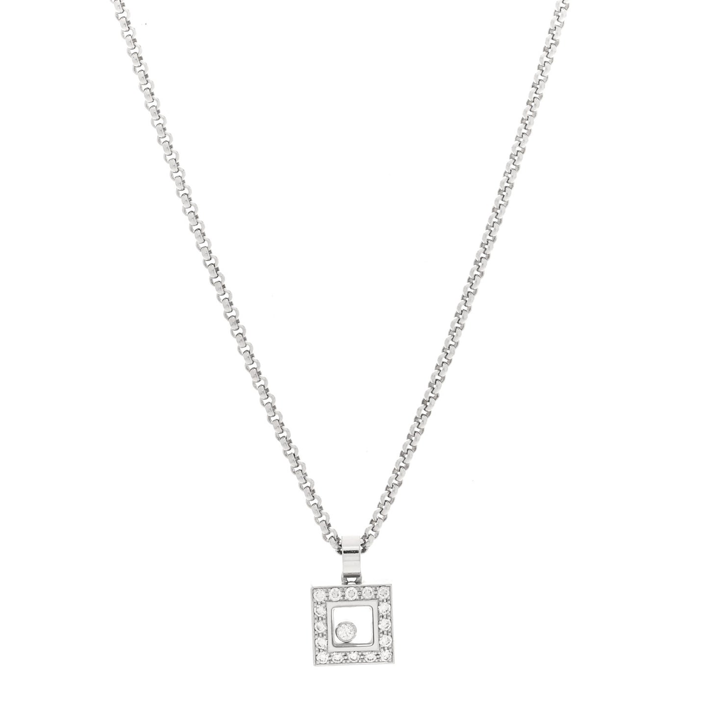 18k White Gold Happy Diamonds Icons Square Heart Necklace
