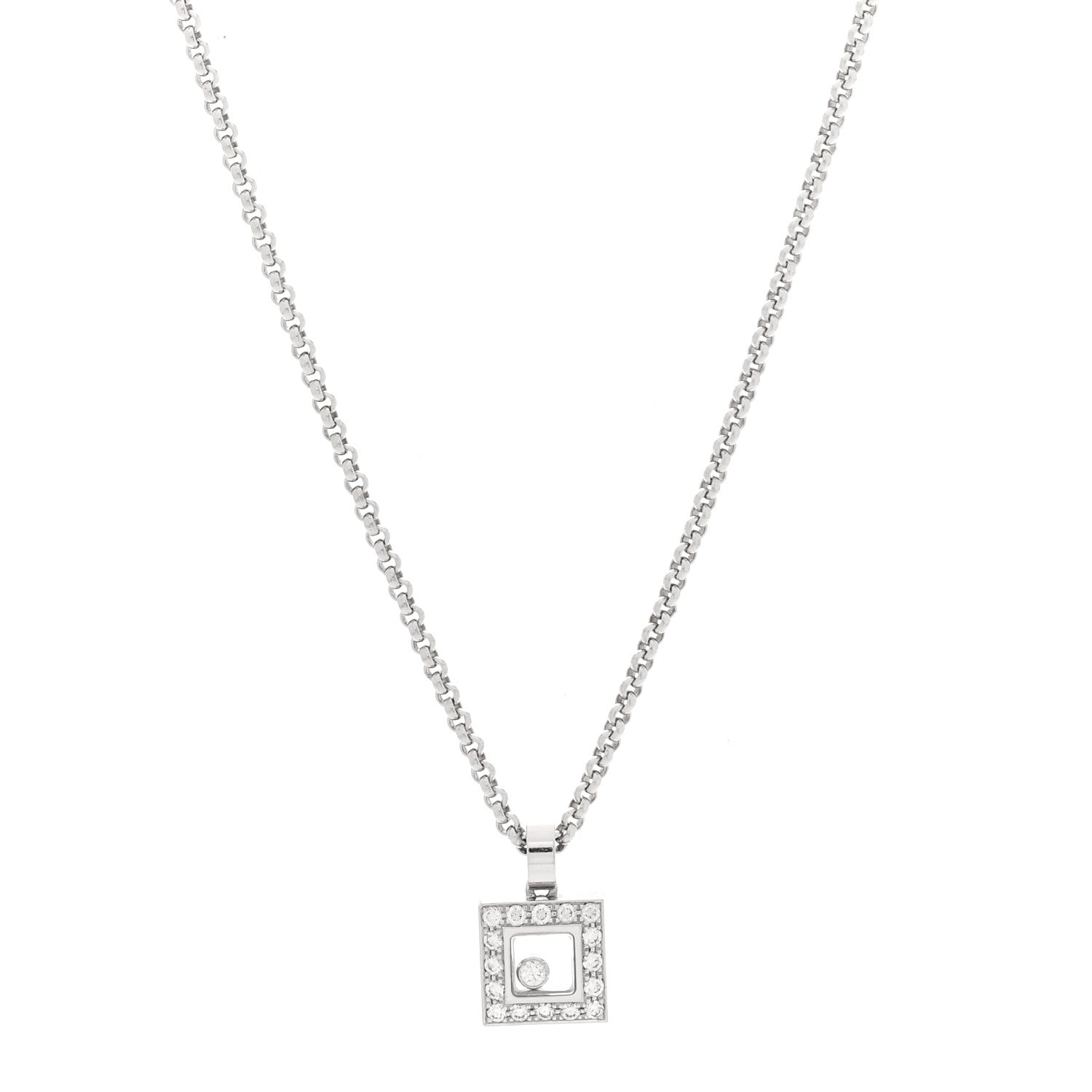 Chopard 18k White Gold Happy Diamonds Icons Square Heart Necklace 1 of 5