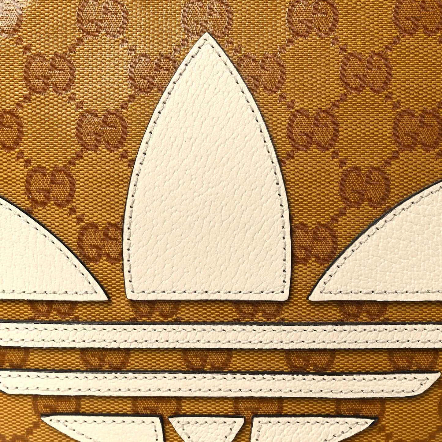 X ADIDAS Crystal Vintage Monogram Textured Dollar Calfskin Web Trefoil Small Ophidia Round Shoulder Bag Mid Natural Nut Off White New Acero