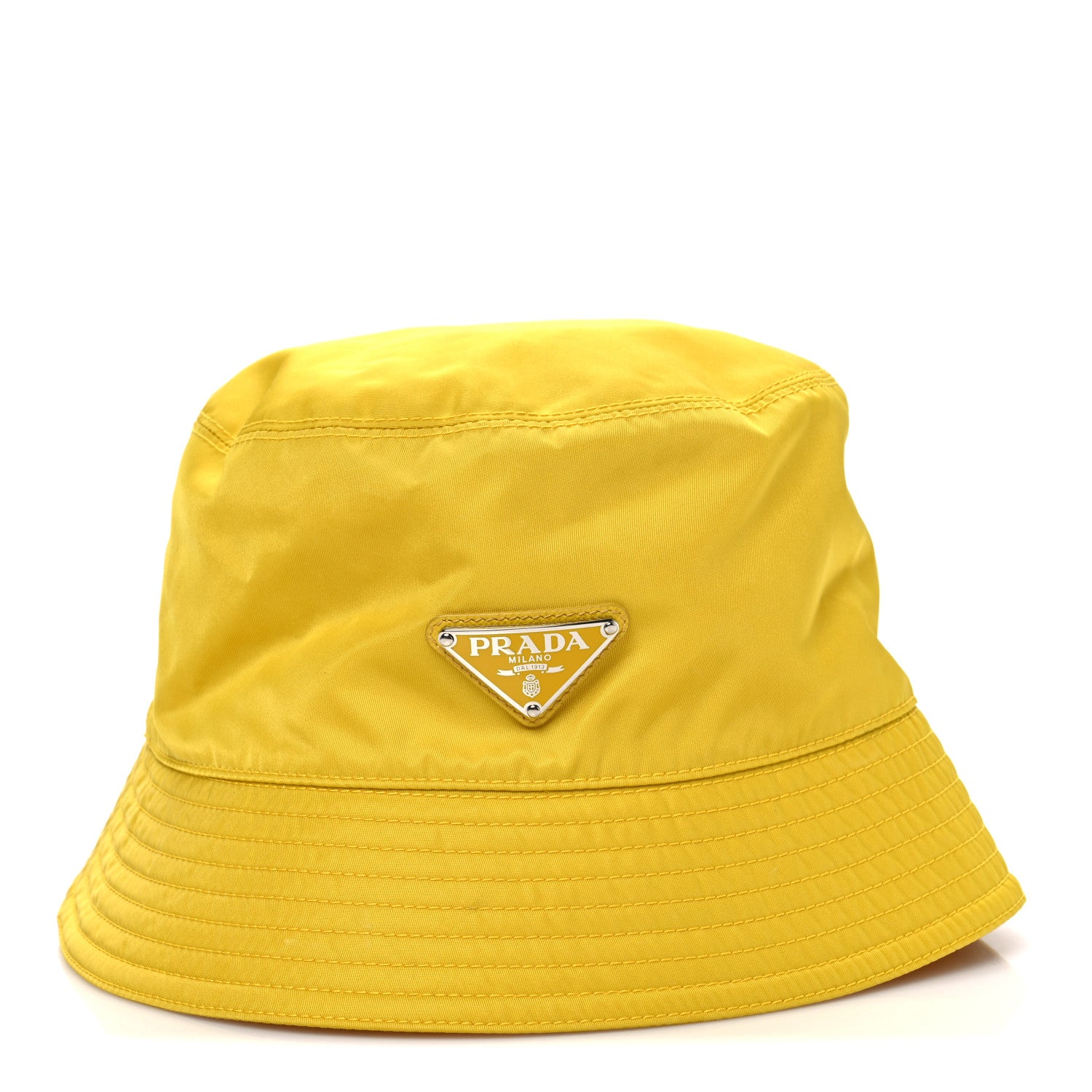 Prada Re-Nylon Metal Triangle Logo Mens Bucket Hat M Giallo 3 of 8