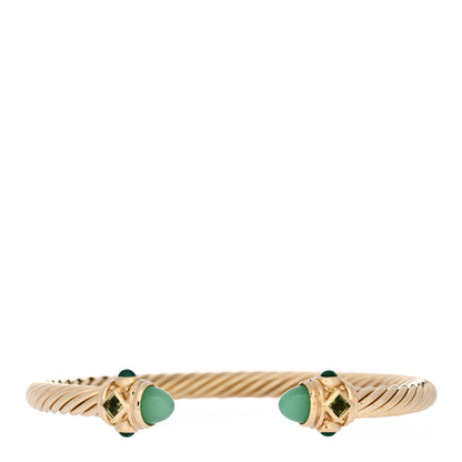 David Yurman 18K Yellow Gold Chrysoprase Peridot Chalcedony 5mm Renaissance Bracelet 1 of 3