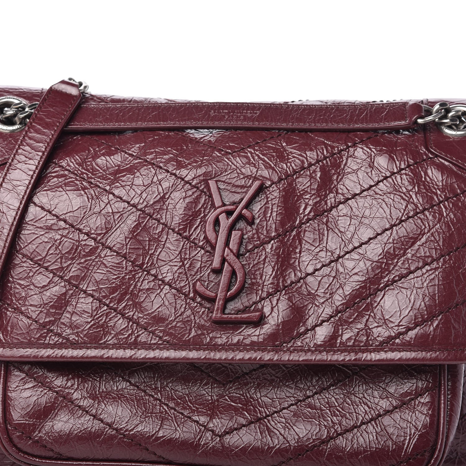 Saint Laurent Crinkled Calfskin Matelasse Monogram Medium Niki Chain Satchel Burgundy 10 of 10