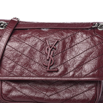 Saint Laurent Crinkled Calfskin Matelasse Monogram Medium Niki Chain Satchel Burgundy 10 of 10