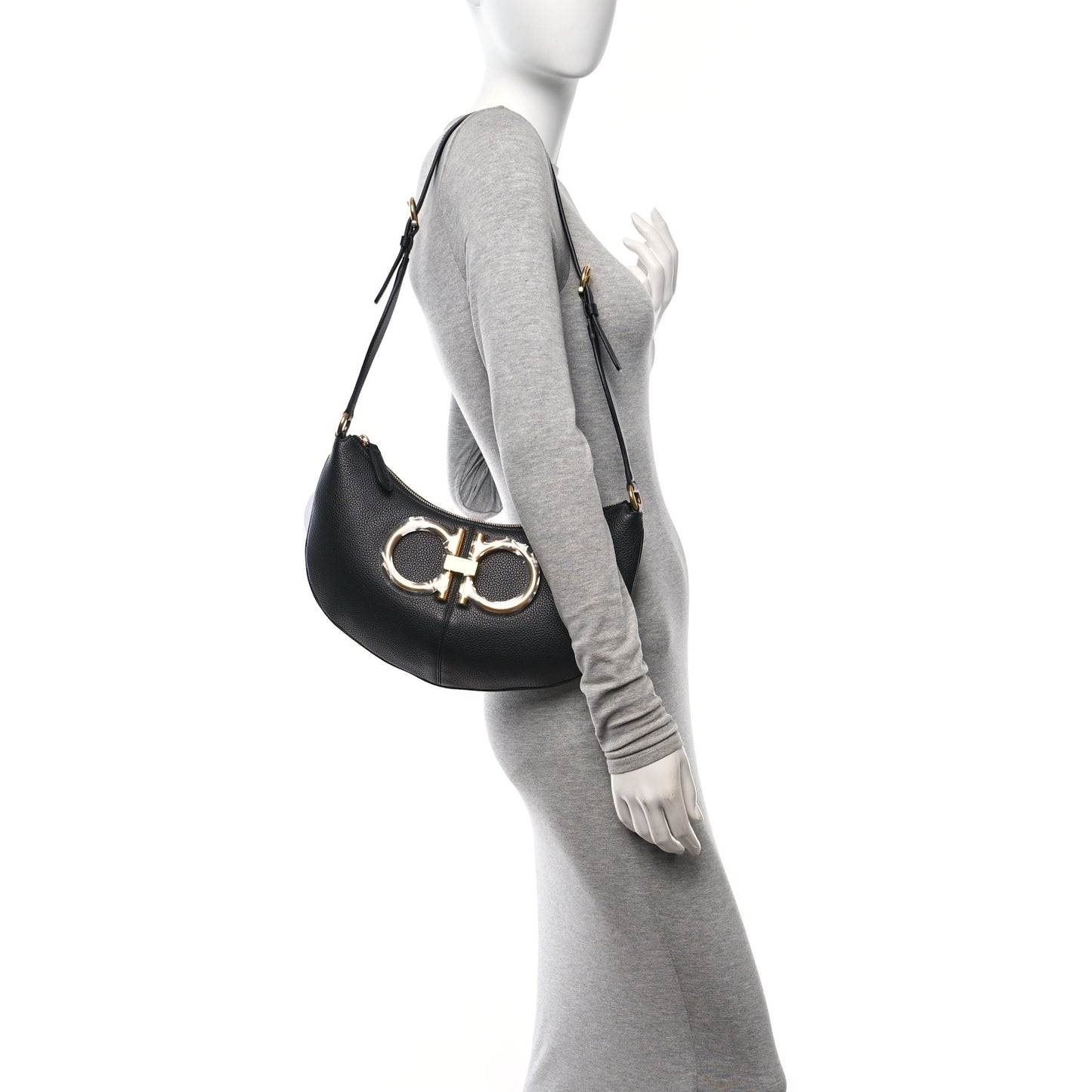 Calfskin Maxi Gancio Shoulder Bag Black