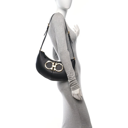 Salvatore Ferragamo Calfskin Maxi Gancio Shoulder Bag Black 2 of 10