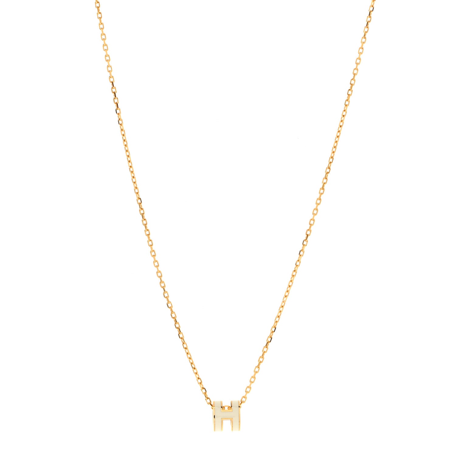 Hermes Lacquered Gold Mini Pop H Pendant Necklace White 1 of 7