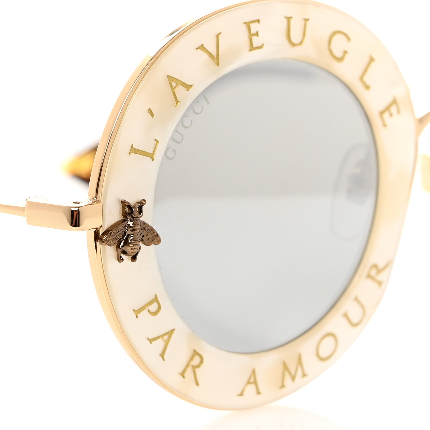 Gucci Metal L'Aveugle Par Amour Round Frame Sunglasses GG0113S White 7 of 8