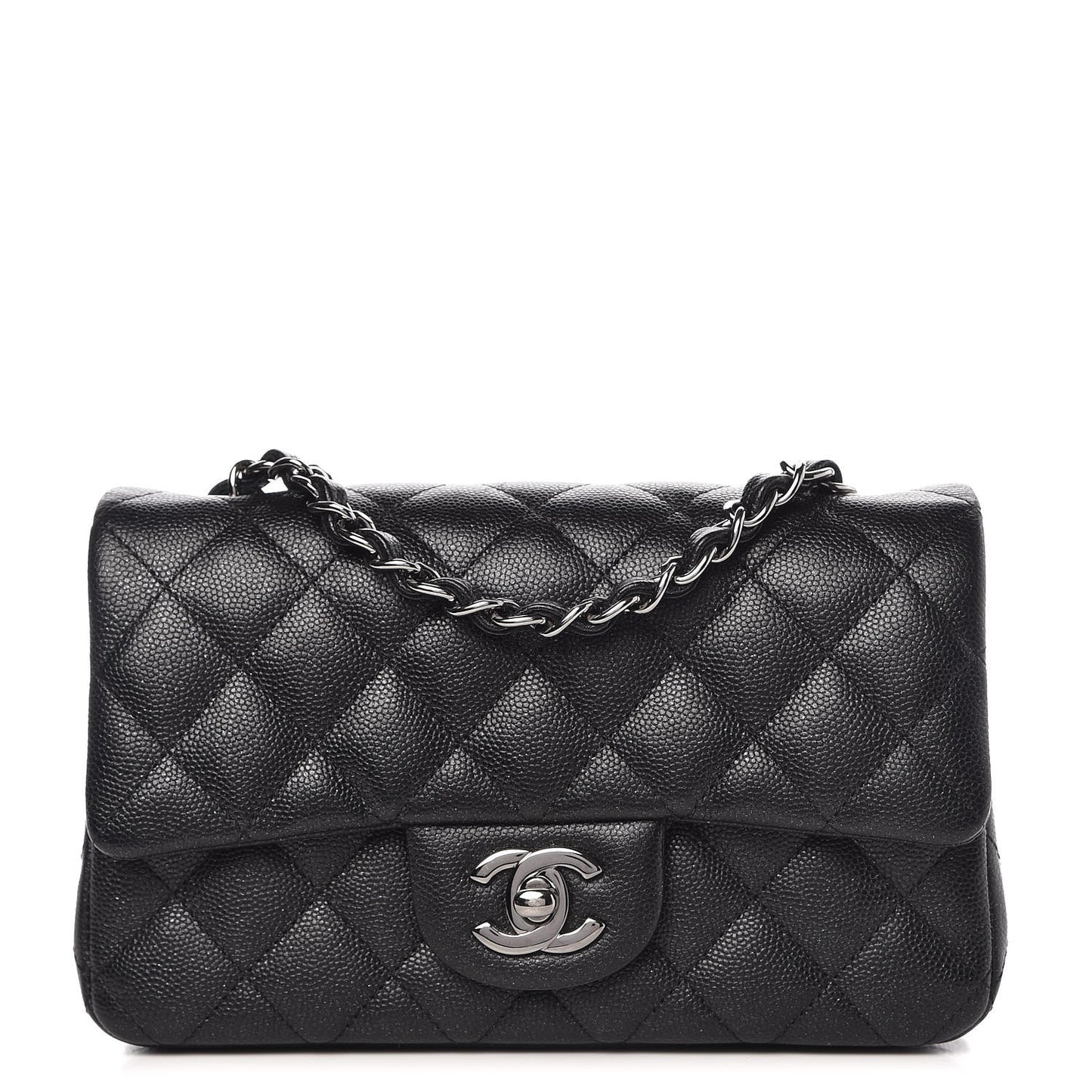Iridescent Caviar Quilted Mini Rectangular Flap Black