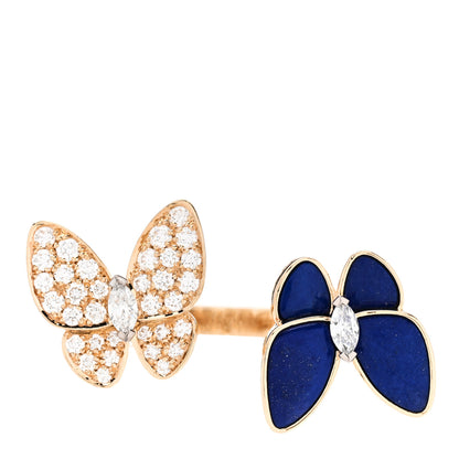 Van Cleef & Arpels 18K Yellow Gold Diamond Lapis Lazuli Two Butterfly Between The Finger Ring 55 7.25 1 of 8
