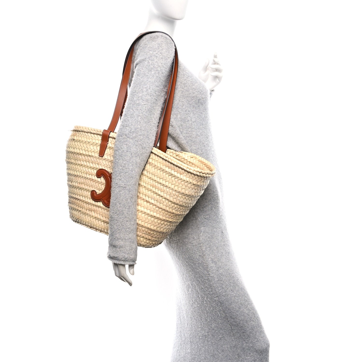 Celine Raffia Calfskin Triomphe Medium Panier Tan 2 of 10