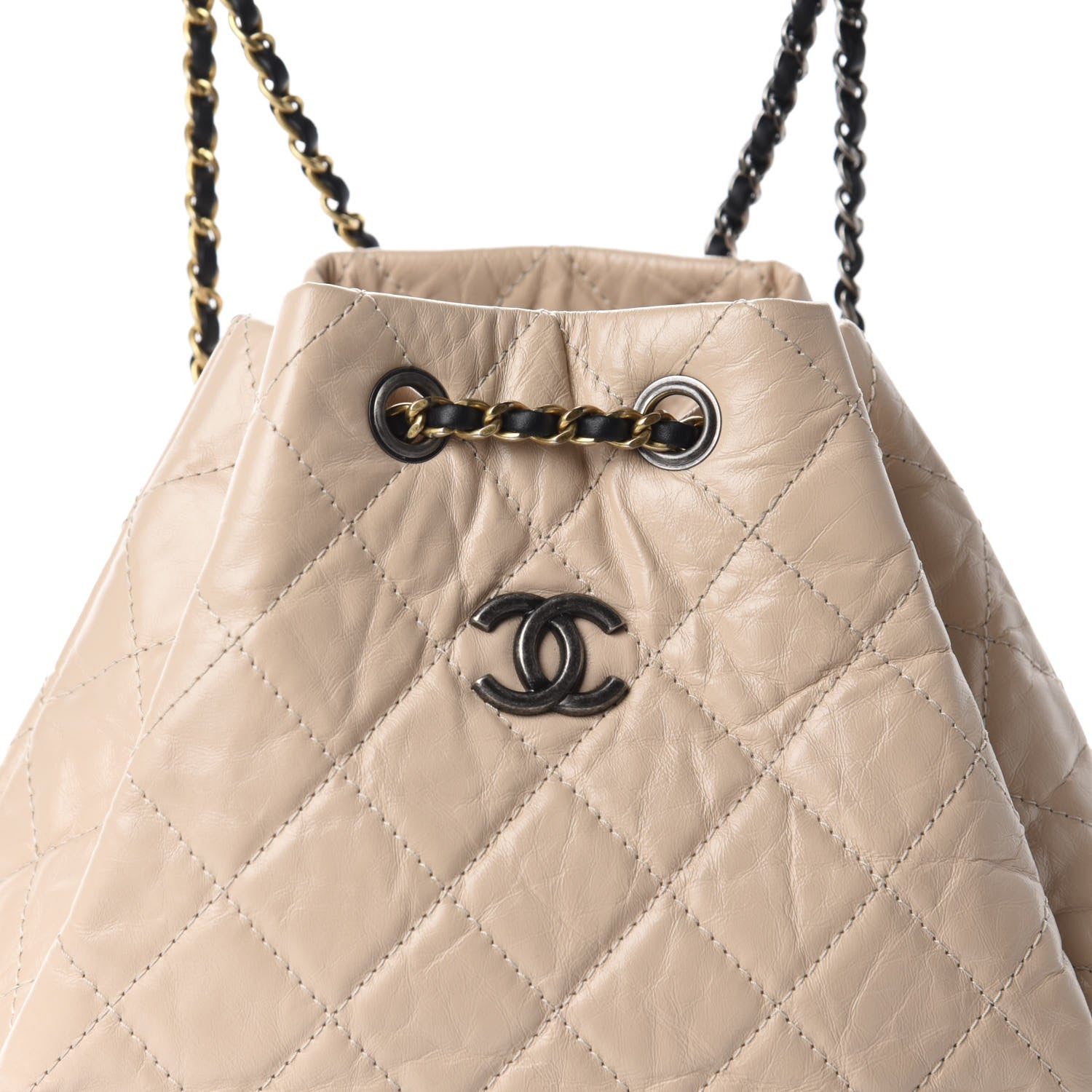 Chanel Aged Calfskin Quilted Gabrielle Backpack Beige Black 9 of 9