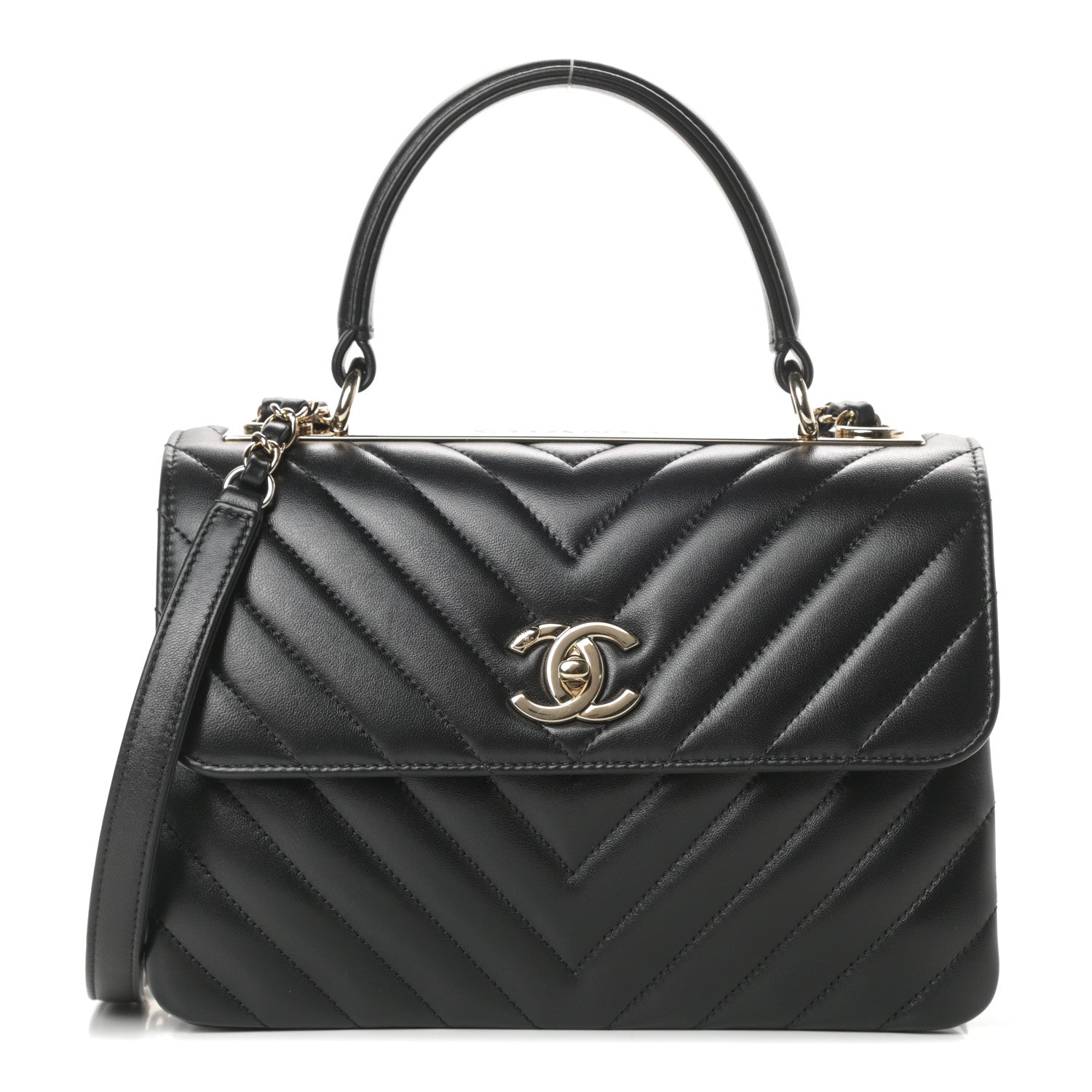 Chanel Lambskin Chevron Quilted Small Trendy CC Dual Handle Flap Bag Black 1 of 11
