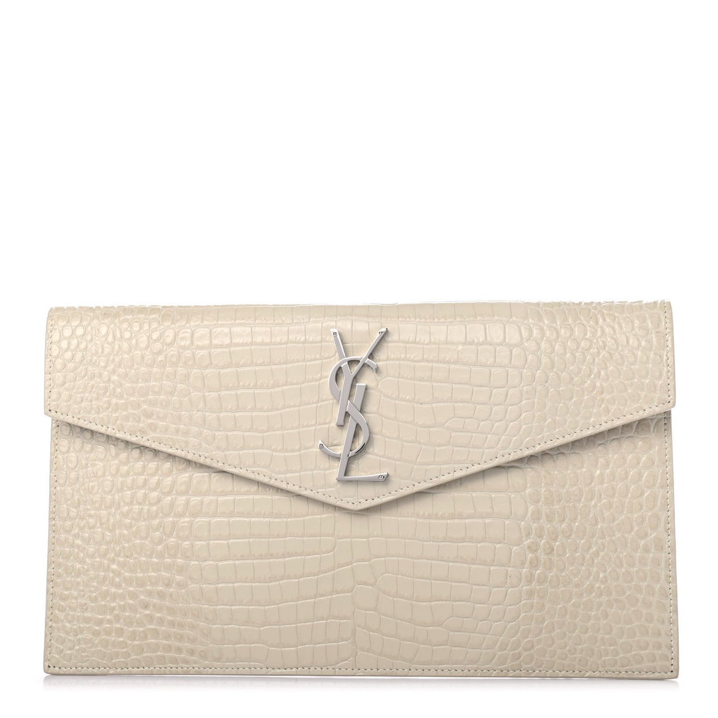 Calfskin Crocodile Embossed Uptown Monogram Pouch Crema Soft