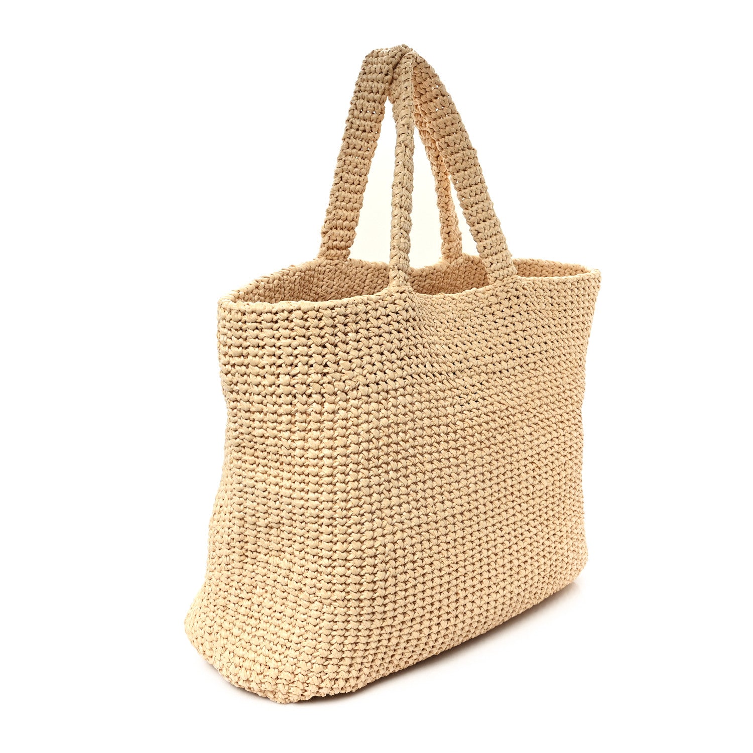 Prada Yarn Raffia Effect Crochet Embroidered Logo Tote Naturale 3 of 10