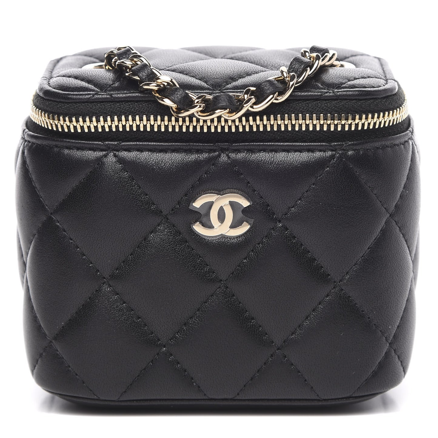 Lambskin Quilted Mini Vanity Case With Chain Black