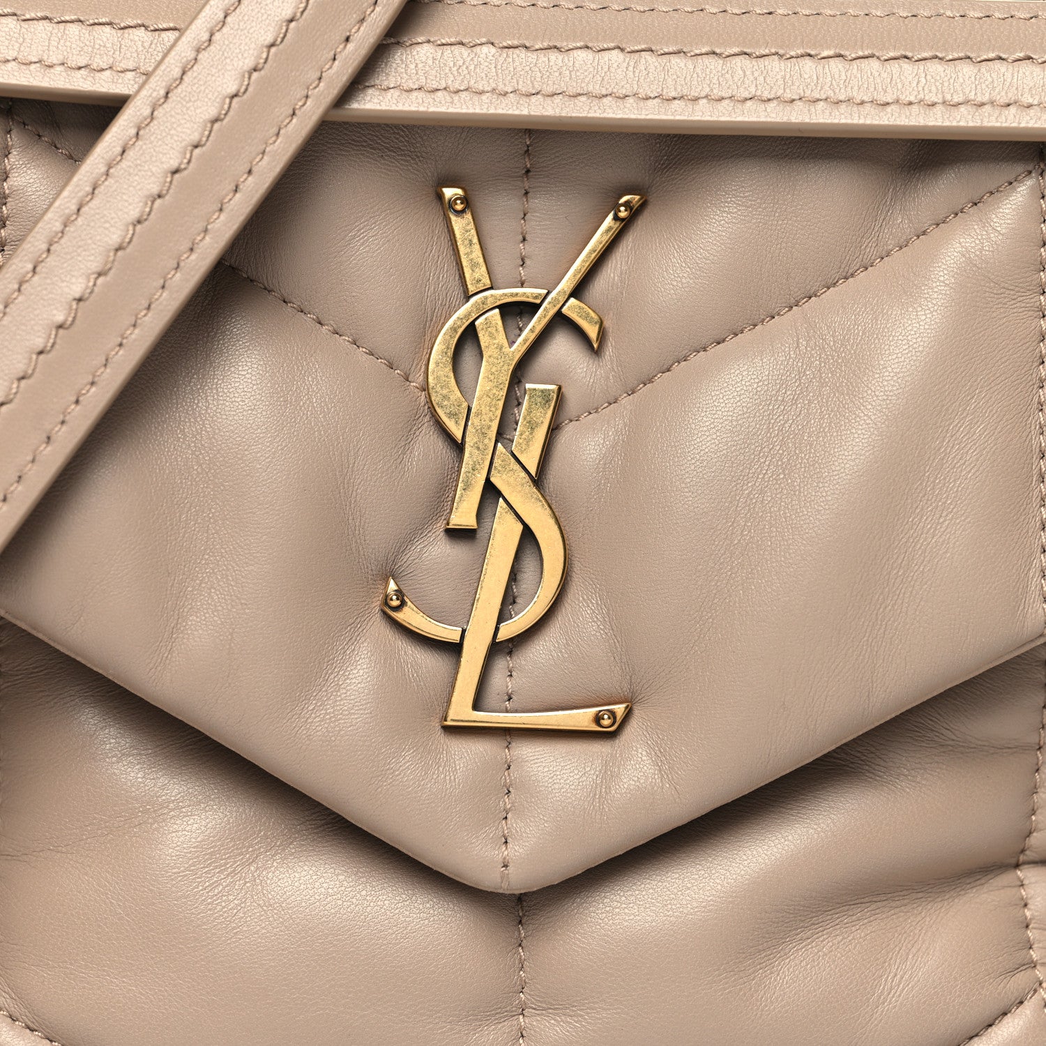 Saint Laurent Lambskin Quilted Small Loulou Puffer Monogram Chain Satchel Dark Beige 8 of 11