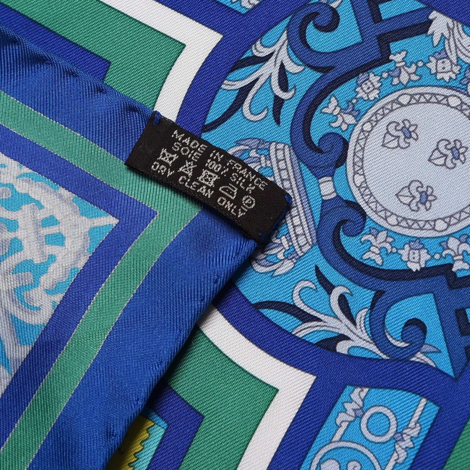 Hermes Silk Flanerie A Versailles Scarf 90 Bleu Roy Vert Jaune