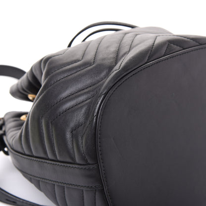Gucci Calfskin Matelasse Sylvie Web GG Marmont Bucket Bag Black 5 of 11