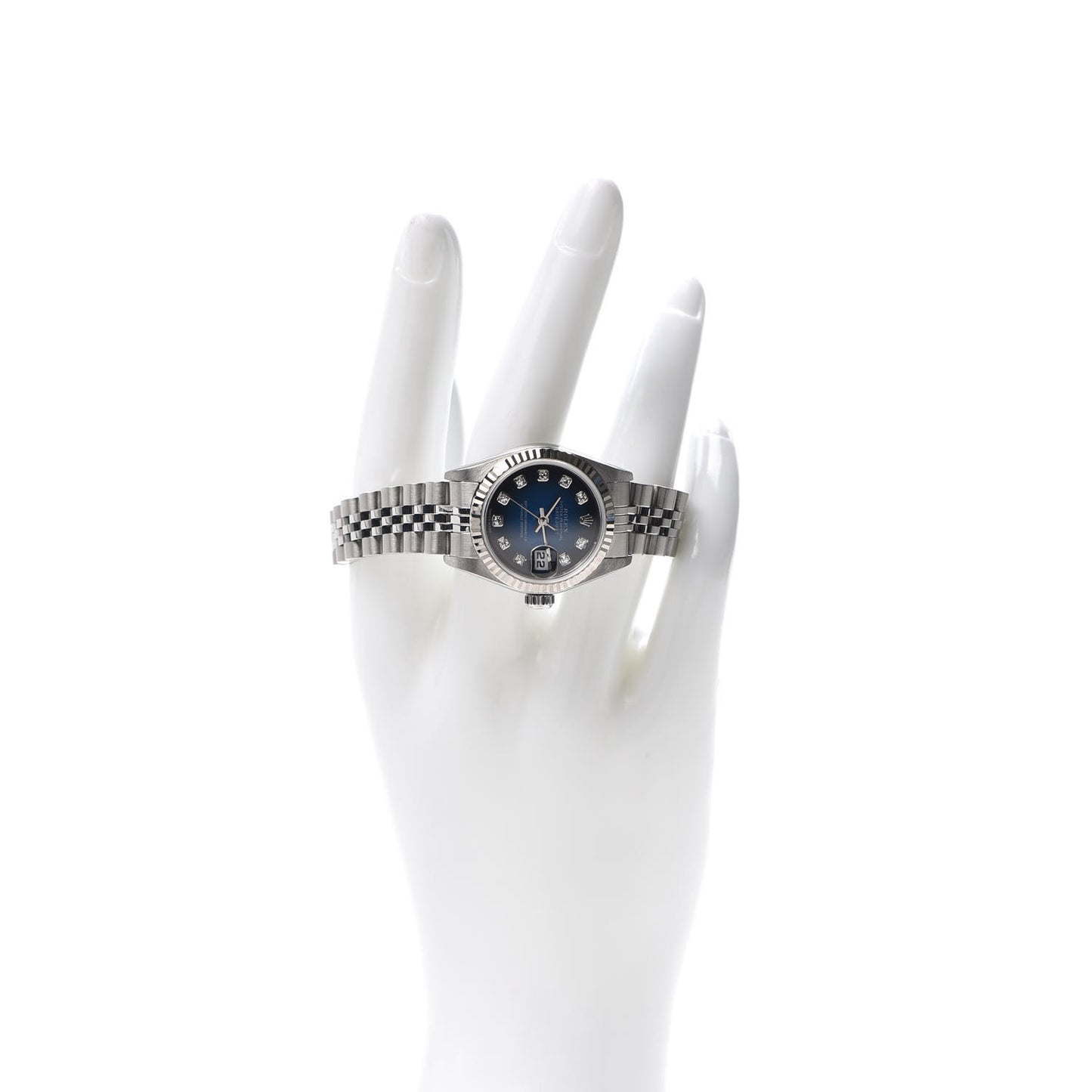 Stainless Steel 18K White Gold Diamond 26mm Oyster Perpetual Datejust Watch Blue Gradient 79174
