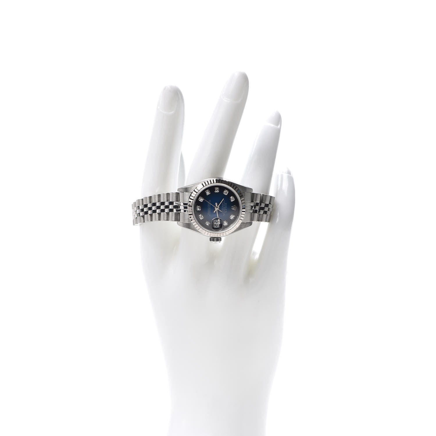 Rolex Stainless Steel 18K White Gold Diamond 26mm Oyster Perpetual Datejust Watch Blue Gradient 79174 2 of 6