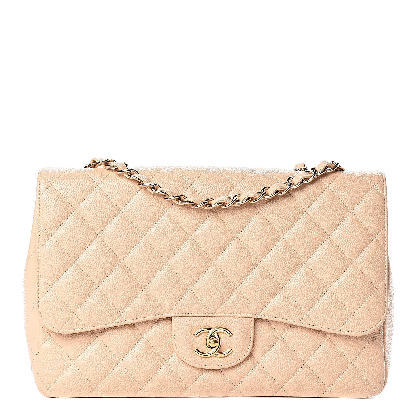 Caviar Quilted Jumbo Single Flap Beige Clair