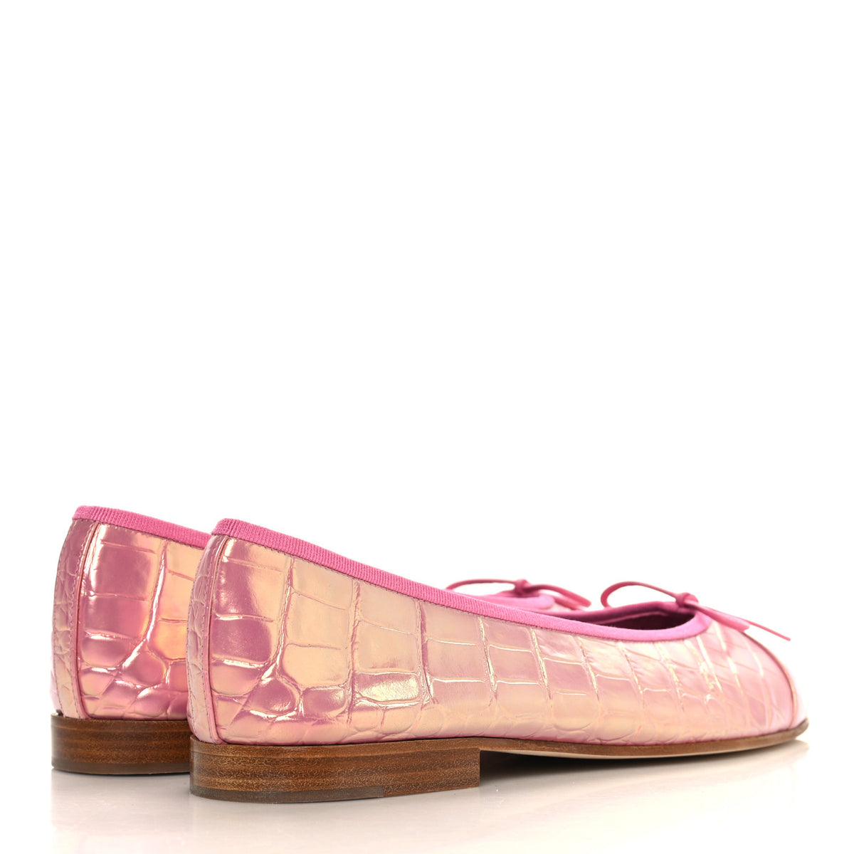 Iridescent Calfskin Crocodile Embossed Ballerina Flats 40 Pink