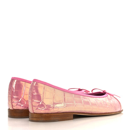 Chanel Iridescent Calfskin Crocodile Embossed Ballerina Flats 40 Pink 5 of 10