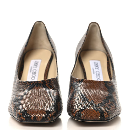Jimmy Choo Calfskin Snakeskin Embossed Marcela 85 Pumps 37.5 Cuoio 3 of 8