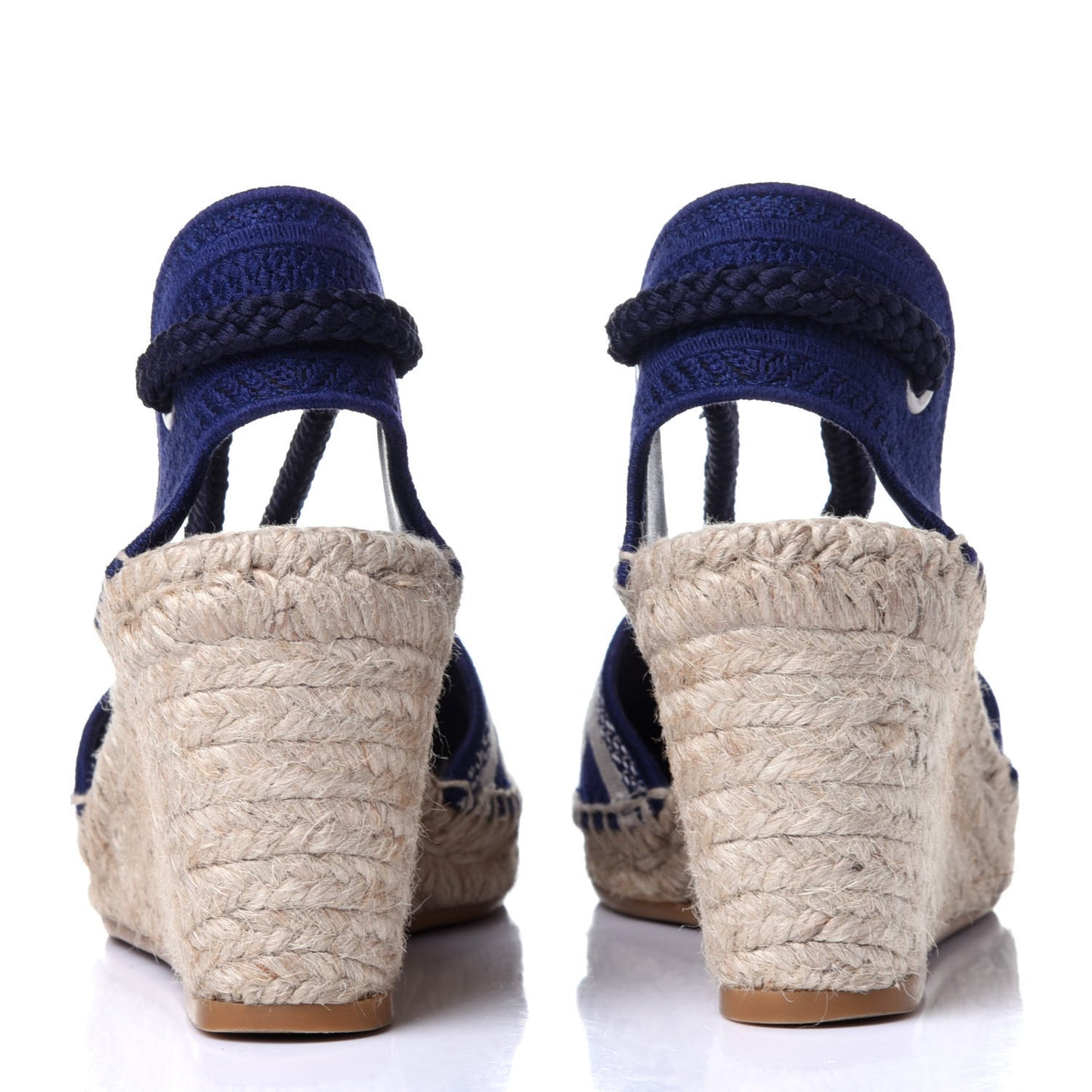 Canvas Embroidered Granville Ankle Tie Espadrille Wedges 36.5 Indigo Blue