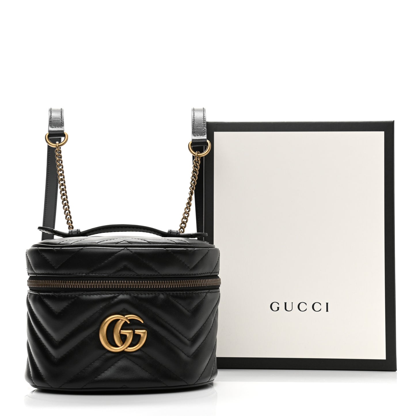 Calfskin Matelasse Mini GG Marmont Round Backpack Black