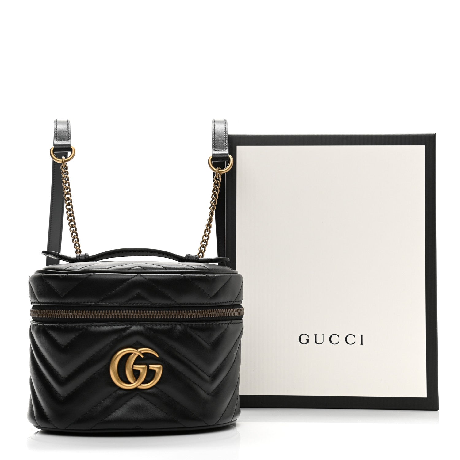 Gucci Calfskin Matelasse Mini GG Marmont Round Backpack Black 11 of 11