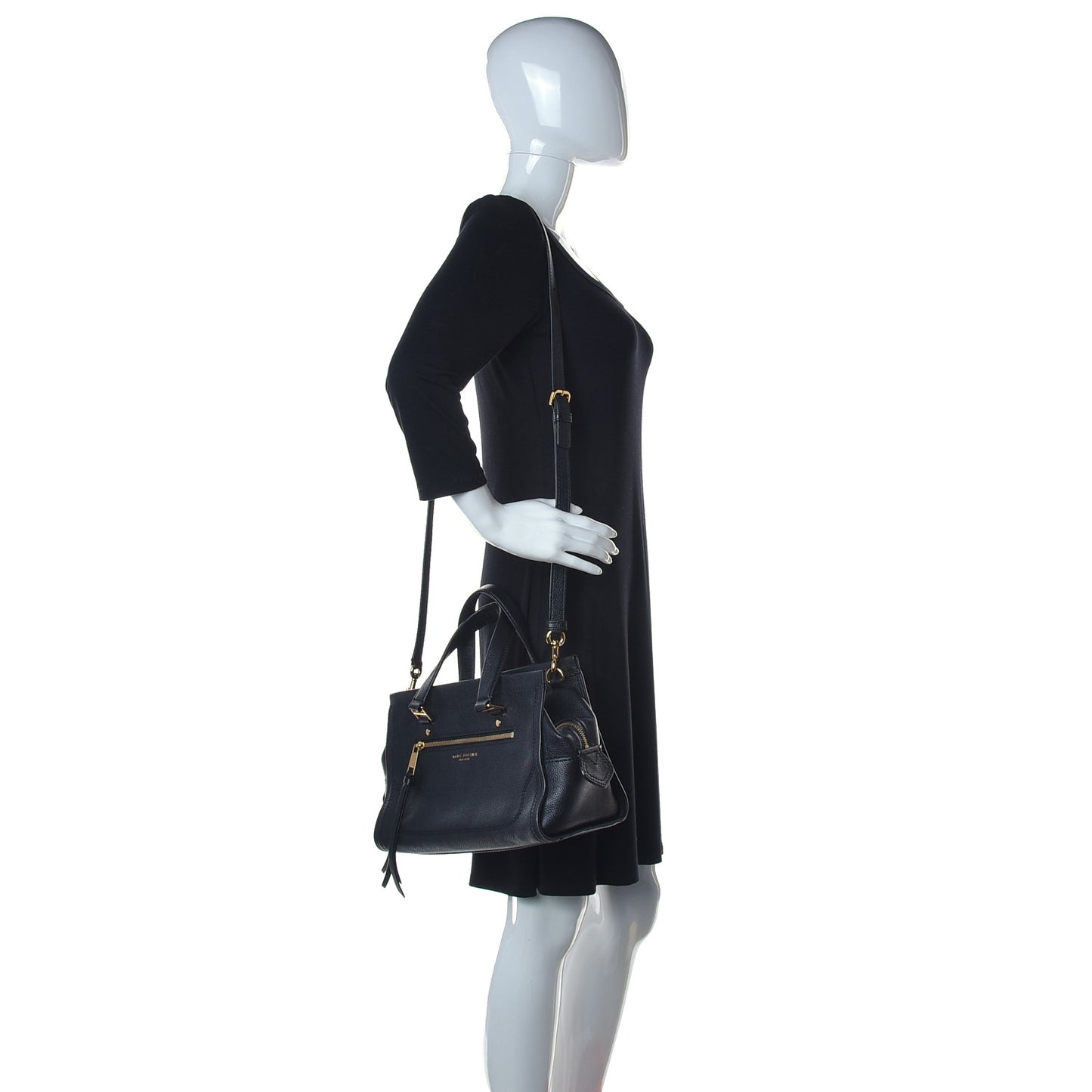 Textured Calfskin Cruiser Convertible Satchel Black