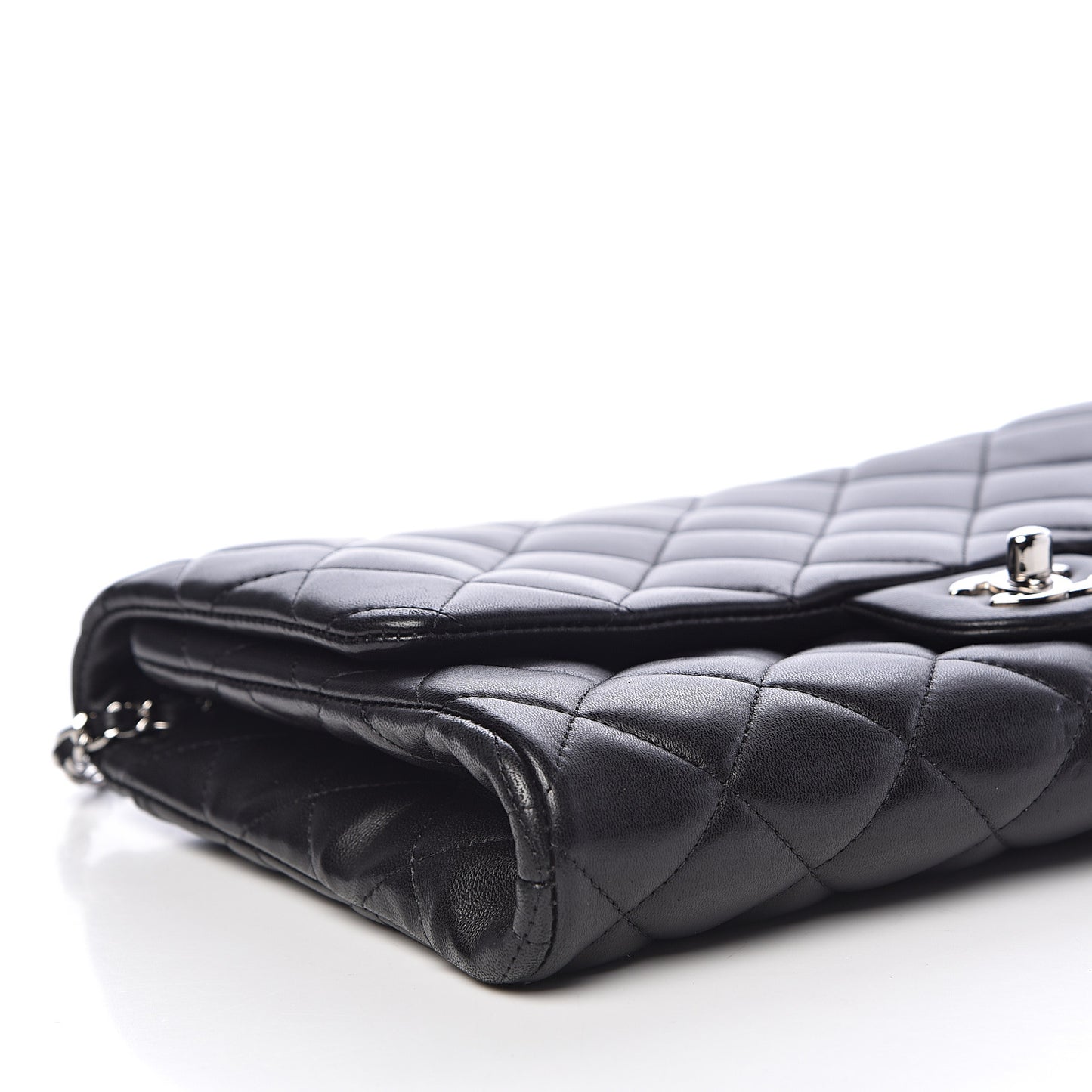 Lambskin Quilted Clutch With Chain Flap Black