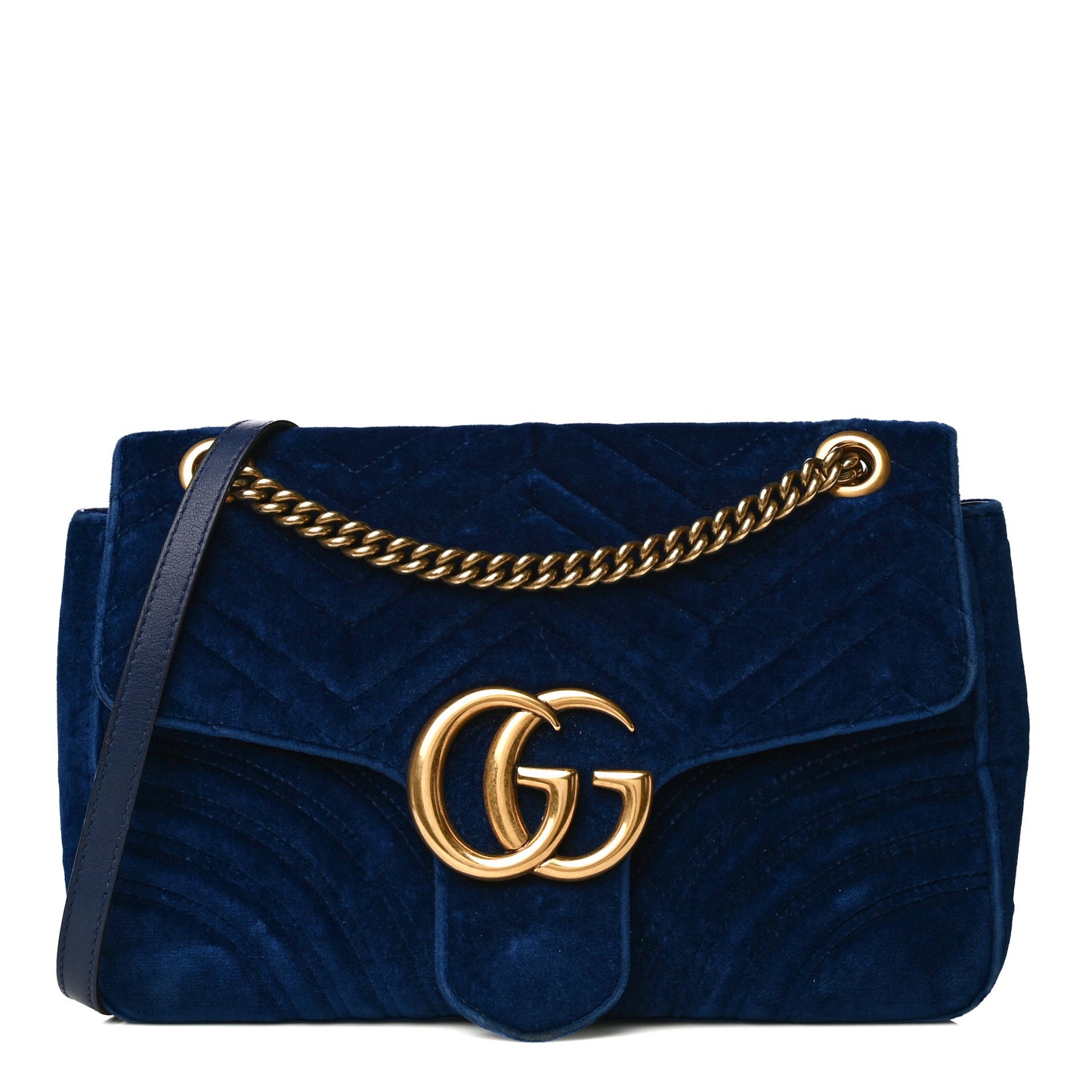 Velvet Matelasse Medium GG Marmont Shoulder Bag Cobalt Blue