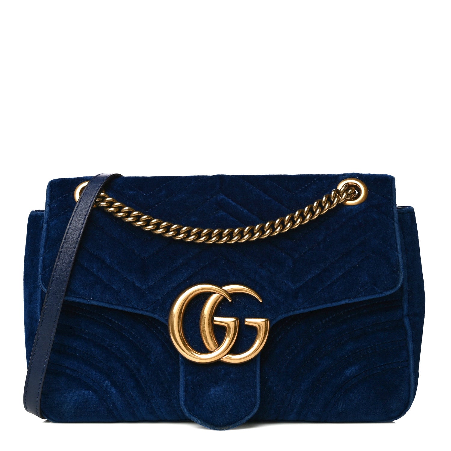 Gucci Velvet Matelasse Medium GG Marmont Shoulder Bag Cobalt Blue 1 of 24