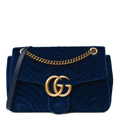 Gucci Velvet Matelasse Medium GG Marmont Shoulder Bag Cobalt Blue 1 of 24