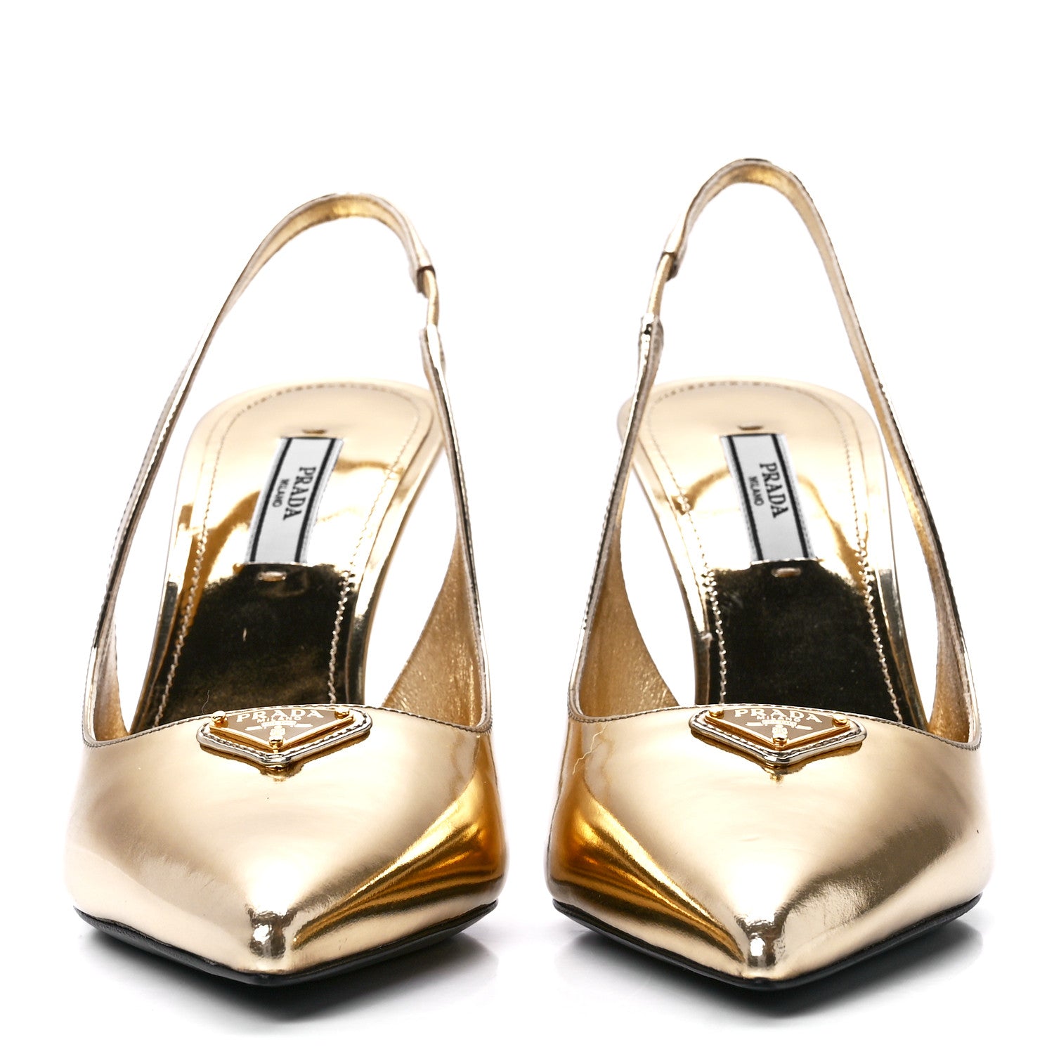 Prada Metallic Calfskin Metal Triangle Logo 85mm Slingback Pumps 38 Platino 2 of 8