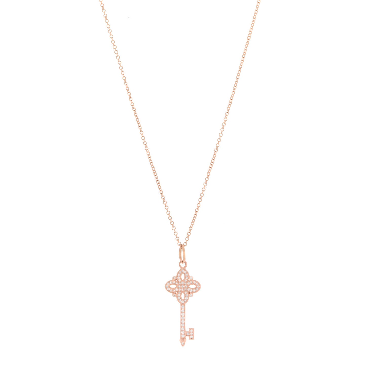 18K Rose Gold Diamond Mini Victoria Key Pendant Necklace