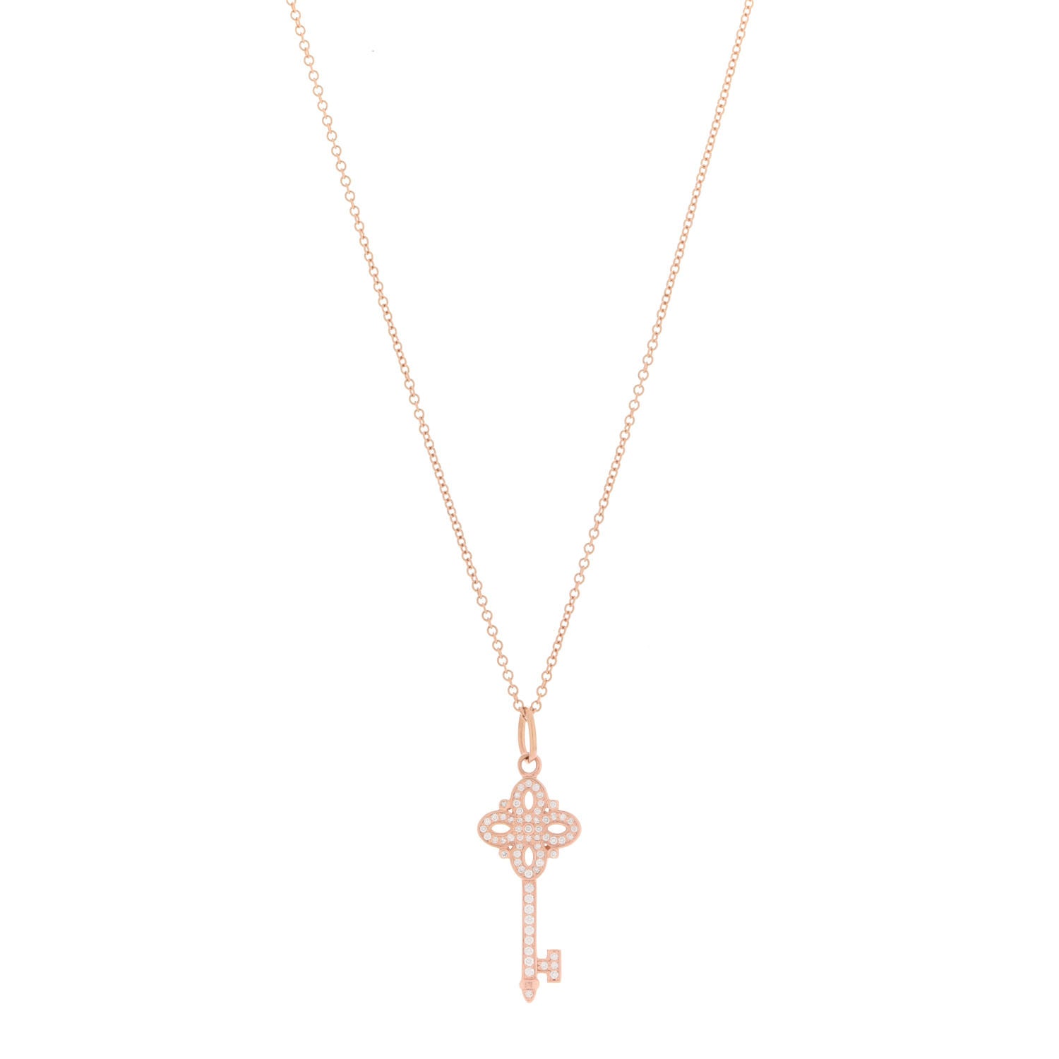 Tiffany 18K Rose Gold Diamond Mini Victoria Key Pendant Necklace 1 of 6
