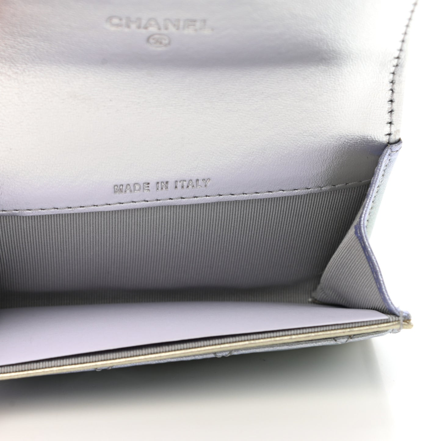 Gradient Metallic Calfskin Quilted Flap Card Holder Wallet Silver Blue Yellow Purple