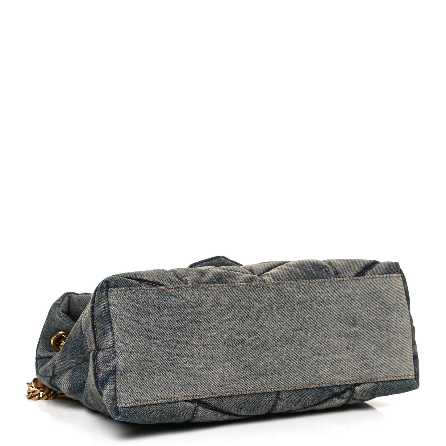 Denim Quilted Small Loulou Puffer Monogram Chain Satchel Blue Cinnamon