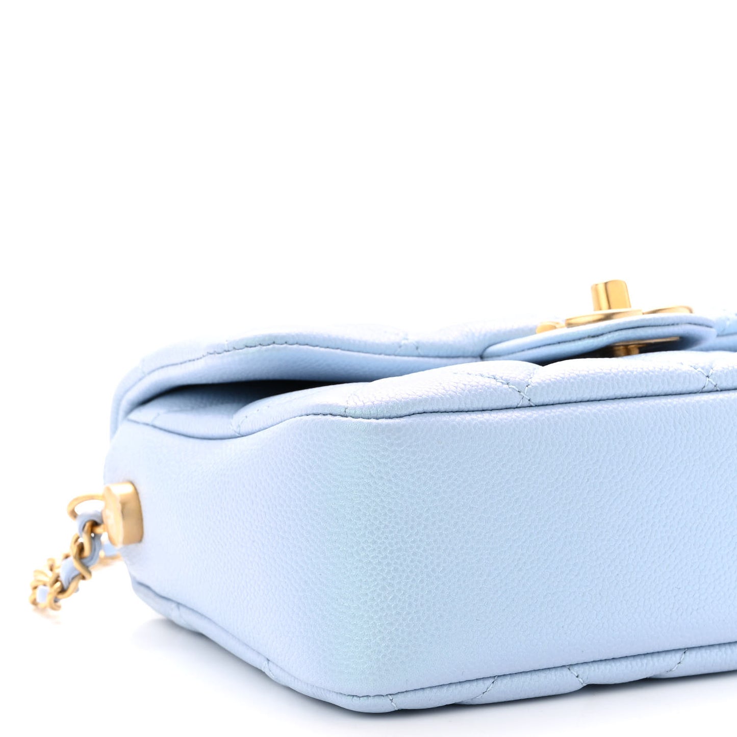 Iridescent Caviar Quilted Mini My Perfect Flap Light Blue