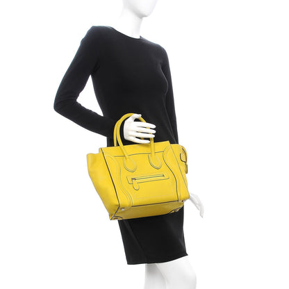 Celine Drummed Calfskin Micro Luggage Citron 2 of 19
